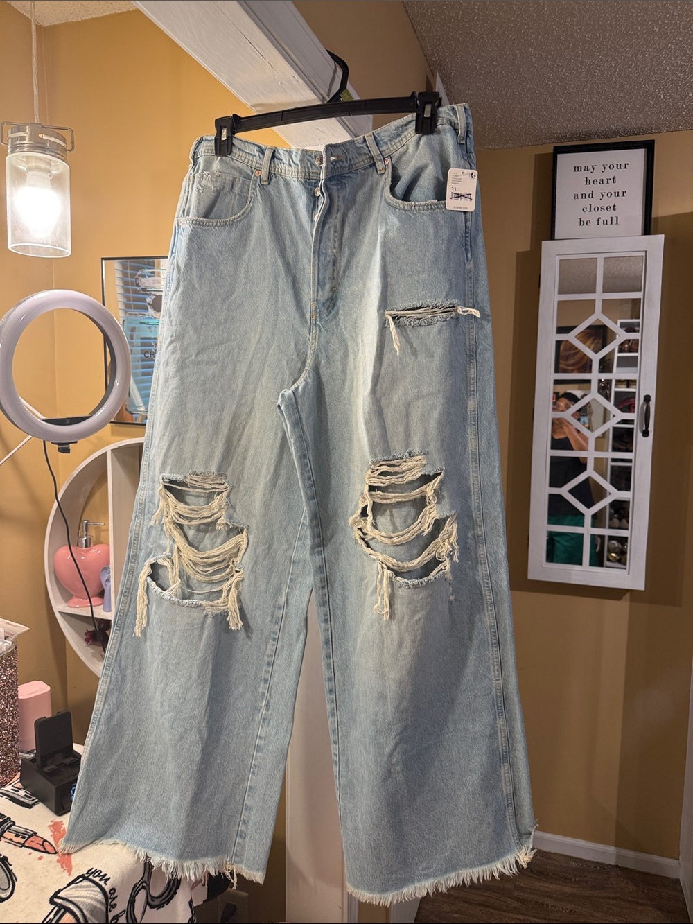 Free People Ollie extreme wide leg Light Blue Distressed jeans